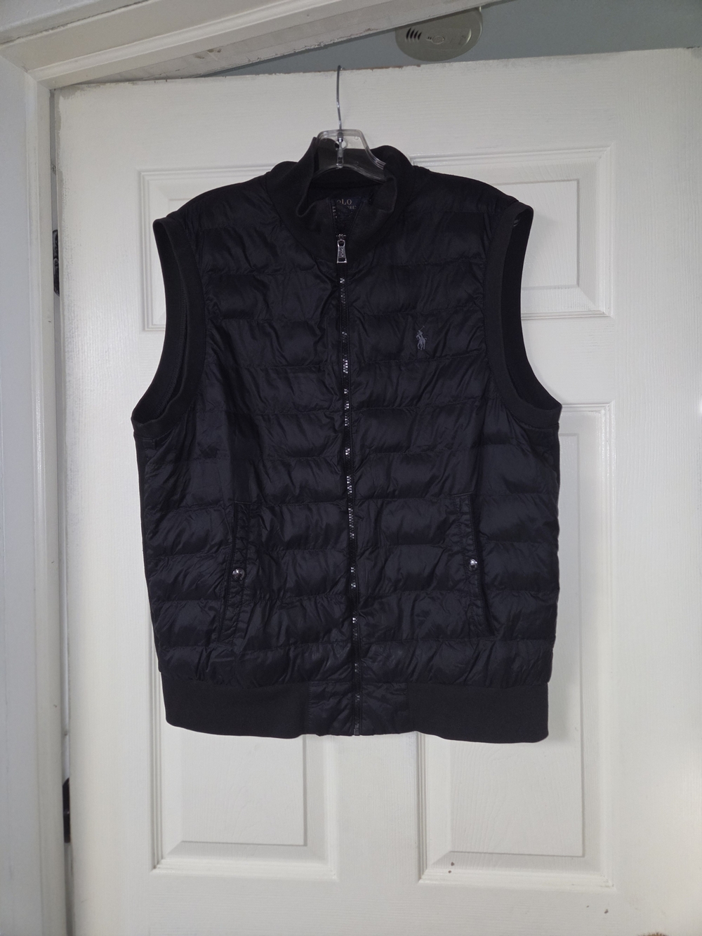 Polo Ralph Lauren Men's Large Black Knit & Quilted Zip Primaloft Hybrid Vest
